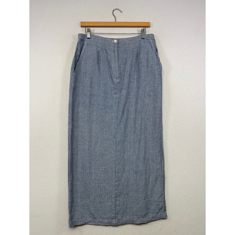 Coastal Grandma Talbots Womens 12 Blue Irish Linen Houndstooth Maxi Skirt